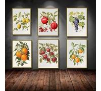LZMASM Affiche sur toile représentant un oranger, un citronnier, des raisins sur vigne, une grenade et une pomme (50 x 70 cm / 6 pièces sans cadre) - Décoration murale pour la cuisine et la maison