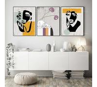 LZMASM Art abstrait moderne, portrait de femme, portrait d'homme, peinture orange et noire, affiche décorative pour salon (60 x 80 cm / 3 pièces sans cadre)