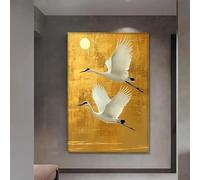 LZMASM Élégante décoration murale représentant une grue blanche sur fond doré, style chinois, toile décorative apaisante (30 x 40 cm, sans cadre)