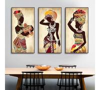 LZMASM Ethnic African Black Woman Canvas Painting Vintage Wall Art Figure Prints For Living Home Room Wall Decorative Pictures(20x40cm/3PCS Frameless)