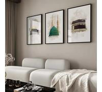 LZMASM Impressions sur toile aquarelle d'architecture islamique, affiches murales pour l'Aïd al-Fitr musulman, décoration intérieure moderne pour salon (30 x 40 cm / 3 pièces sans cadre)