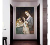 LZMASM La Leçon de broderie de Hugues Merle, impression sur toile, peinture, esthétique, décoration murale, salon, maison (50 x 70 cm, sans cadre)