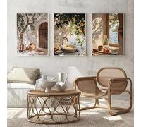 LZMASM Paysage méditerranéen rustique, olivier italien, poterie de cuisine, Grèce, affiche sur toile, décoration murale (50 x 70 cm / 3 pièces sans cadre)