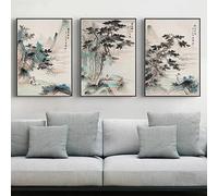 LZMASM Peinture chinoise vintage, littérature ancienne, poésie et chansons de lettrés, affiches sur toile, tableaux muraux (60x80cm/3 pièces sans cadre)