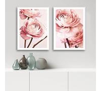 LZMASM Tableau imprimé sur toile à motif floral rose nordique, affiches décoratives pour salon, chambre et décoration intérieure (40 x 50 cm / 2 pièces sans cadre)