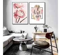 LZMASM Tableau imprimé sur toile à motif floral rose nordique, affiches décoratives pour salon, chambre et décoration intérieure (80 x 120 cm / 2 pièces sans cadre)