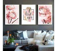LZMASM Tableau imprimé sur toile à motif floral rose nordique, affiches décoratives pour salon, chambre et décoration intérieure (40 x 60 cm / 3 pièces sans cadre)