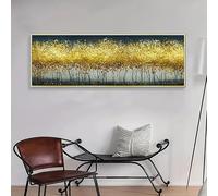 LZMASM Tableau moderne sur toile représentant une forêt d'arbres aux feuilles dorées (60 x 180 cm, sans cadre) - Décoration murale pour salon, chambre ou intérieur.