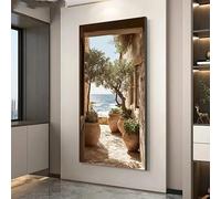 LZMASM Tableau moderne sur toile, style côtier - Impression sans cadre représentant un paysage d'oliviers et la mer Méditerranée, idéal pour la décoration du salon (40 x 80 cm/sans cadre)