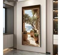LZMASM Tableau moderne sur toile, style côtier - Impression sans cadre représentant un paysage méditerranéen avec des oliviers, idéal pour la décoration du salon (80 x 160 cm/sans cadre)