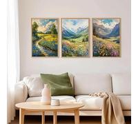 LZMASM Tableau sur toile représentant un paysage floral de prairie naturelle, imprimé en 3 parties (70 x 100 cm, sans cadre), idéal pour la décoration murale d'un salon moderne.