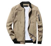 LZPCarra Bomber Veste d'été mi-saison légère à manches longues pour homme Veste d'aviateur fine avec fermeture éclair Veste d'aviateur Printemps Automne Blouson Vélo Moto, kaki, XXL