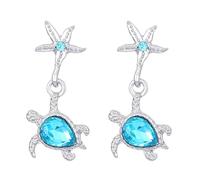 LZPCarra Boucles d'oreilles en argent sterling tortue de mer en forme de goutte avec cristaux mignons cadeaux d'animaux pour femmes filles boucles d'oreilles clés pour, taille unique, Métal, Pas de