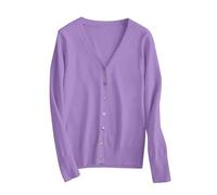 LZPCarra Cardigan col en V pour femme - Court - Avec boutons - Manteau élégant - Cardigan à manches longues - Tricot fin - Couleur unie - Pull décontracté - Cardigan élégant - Cardigan fin pour femme