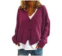 LZPCarra Cardigan col en V pour femme - Court et chaud - Cardigan fin - Boutons - Pull décontracté - Manches longues - Couleur unie - Cardigan décontracté - Manteau élégant en tricot fin, rose, S