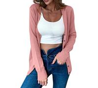 LZPCarra Cardigan en tricot fin pour femme - Boutons - Cardigan court - Noir - Cardigan en coton - Manches longues - Manteau chaud - Couleur unie - Pull décontracté, Rose, S