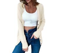 LZPCarra Cardigan en tricot fin pour femme - Boutons - Cardigan court - Noir - Cardigan en coton - Manches longues - Manteau chaud - Couleur unie - Pull décontracté, beige, M