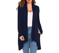 LZPCarra Cardigan pour femme élégant et long - Noir - Avec poches - Manteau en tricot à manches longues - Couleur unie - Cardigan décontracté - Cardigan fin chaud - Manteau long, bleu, L