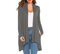 LZPCarra Cardigan pour femme élégant et long - Noir - Avec poches - Manteau en tricot à manches longues - Couleur unie - Cardigan décontracté - Cardigan fin chaud - Manteau long, gris, XXL