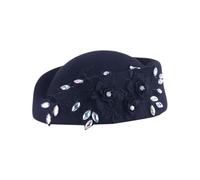 LZPCarra Chapeaux d'église pour femme avec application florale, chapeau pilulier, bibi et béret pour femme, Marine, taille unique