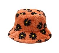 LZPCarra et hiver imprimé chapeau seau peluche loisirs voyage chaud imitation chapeau seau bonnet de bain ensemble, Orange, taille unique