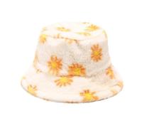 LZPCarra et hiver imprimé chapeau seau peluche loisirs voyage chaud imitation chapeau seau bonnet de bain ensemble, jaune, taille unique
