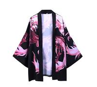 LZPCarra Kimono de plage pour homme - Kimono japonais Cardiqan - Robe d'été - Manches 3/4 - Avec motif dragon - Veste unisexe ample - Pour homme et femme, Rose, M