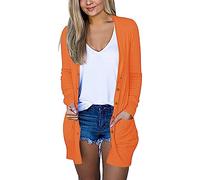 LZPCarra Manteau élégant et léger en tricot pour femme - Cardigan fin et long - Avec boutons - Avec poches - Manteau en tricot à manches longues - Couleur unie - Cardigan décontracté - Cardigan long