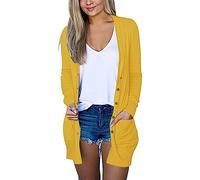 LZPCarra Manteau élégant et léger en tricot pour femme - Cardigan fin et long - Avec boutons - Avec poches - Manteau en tricot à manches longues - Couleur unie - Cardigan décontracté - Cardigan long