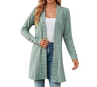 LZPCarra Manteau en tricot pour femme - Grandes tailles - Cardigan long noir - Col en V - Manteau à manches longues - Couleur unie - Cardigan décontracté - Pull ample confortable - Tricot fin, vert