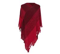 LZPCarra Poncho rayé pour femme avec glands, écharpe tricotée, écharpe, franges, châle, pull pashminas, pull, cape, cadeaux pour femme, écharpe noire à franges, rouge, taille unique