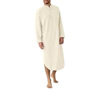 LZPCarra Robe en lin pour homme - Caftan long - Léger - Manches longues - Col montant - Grande taille - Chemise de nuit aérée - Peignoir fin de voyage, Kaki ZZZ., L