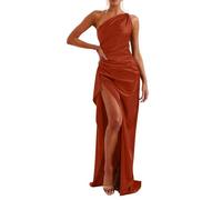 LZPCarra Robe transparente à une épaule en satin pour femme Robe longue fendue Robe de bal décontractée, or, M