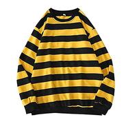 LZPCarra T-shirt à manches longues rayées pour femme - Haut pour femme - Coton - Pull ample - Col rond - Sweat-shirt long - Chemisier - Pull élégant à manches longues - Streetwear décontracté, jaune,