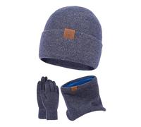 LZPCarra Vieux rose Europe et États-Unis Bonnet en laine d'extérieur Paire de bonnets, bonnet, gants, ensemble de bonnets tricotés chauds oreilles en tricot pour femme, Marine, taille unique