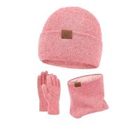 LZPCarra Vieux rose Europe et États-Unis Bonnet en laine d'extérieur Paire de bonnets, bonnet, gants, ensemble de bonnets tricotés chauds oreilles Écharpe Femme Tricot, Rose, taille unique