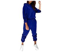 LZPCarra Y2k Survêtement de loisirs d'hiver pour femme en coton et velours - Survêtement élégant 2 pièces - Sweat à capuche + pantalon long - Tenue de maison pour les loisirs et le sport, bleu, XXL