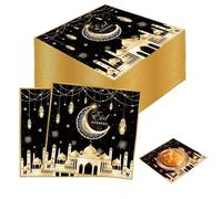 LZPLJLWS Assiette décorative Eid Mubarak, 72 Serviettes de Table Ramadan, Noir et Or, Motif Croissant et château, 13x13 Pouces, pour célébrations festives