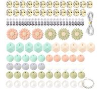 LZPLJLWS Perles en Silicone 107 pièces - Perles Rondes et hexagonales Multicolores 12/14/15 mm avec Cordon 5 m pour Bijoux DIY, Bracelets, Colliers, décorations Maison - Blanc, Vert, Rose, Orange