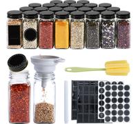 LZQ 12 pcs ensemble de bocaux à épices de ménage, 120ml saupoudreur d'épices avec couvercle en aluminium avec entonnoir pliable, autocollants, brosse de nettoyage & stylo marqueur boîtes à épices (Noi
