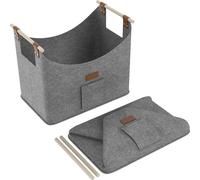 LZQ 2 ×Panier à bois 60L, Panier en feutre et poignée renforcée, Panier à bois pliable Sac en feutre comme panier de rangement pour les courses, le bois, le journal ou le bois de chauffage (Gris)