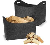LZQ 2 pièces Sac pour bois de cheminée en feutre Panier à bois XL Sac pour bois de cheminée Sac en feutre pour bois de cheminée Journaux 55 x 30 x 40cm Gris foncé