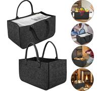 LZQ 2 pièces sacs en feutre Sac à bois en feutre Panier à bois en feutre Shopper pour bois Journaux Sac à bois en feutre, gris foncé