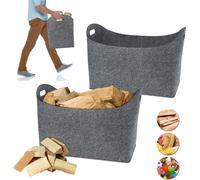 LZQ 2 pièces Sacs en feutre Sacs à bois en feutre Panier à bois en feutre Shopper avec poignées renforcées pour le bois Journaux, Gris clair