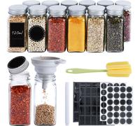 LZQ 24 pcs ensemble de bocaux à épices de ménage, 120ml saupoudreur d'épices avec couvercle en aluminium avec entonnoir pliable, autocollants, brosse de nettoyage & stylo marqueur boîtes à épices (arg