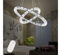 LZQ 48W LED Cristal Design Lampe à suspendre Plafonnier Suspension Créative Lustre Deux Anneaux Lustre à intensité variable [Classe énergétique A++]