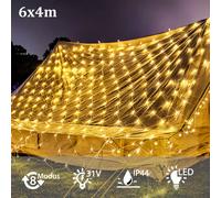 LZQ 6 x 4 m Filet lumineux LED 480 LEDs Chaîne lumineuse Rideau lumineux Filet d'éclairage Décoration Noël pour intérieur et extérieur, Halloween, mariage, fête - Blanc chaud, câble vert foncé
