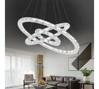 LZQ 72W LED Cristal Design Lampe à suspendre Plafonnier Suspension Créative Lustre Trois Anneaux Blanc Froid Lustre [Classe énergétique A++]