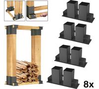LZQ Aide à l'empilage du bois Set de 8 pièces galvanisées à chaud Aide stable à l'empilage du bois de chauffage Aide à l'empilage du bois Support pour bois de cheminée Châssis Bois Noir