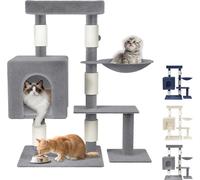 LZQ Arbre à chat 92 cm, Arbre à chat avec troncs en sisal, bac suspendu rembourré & plusieurs plates-formes, Arbre à chat stable pour grimper, jouer & se détendre, Gris clair